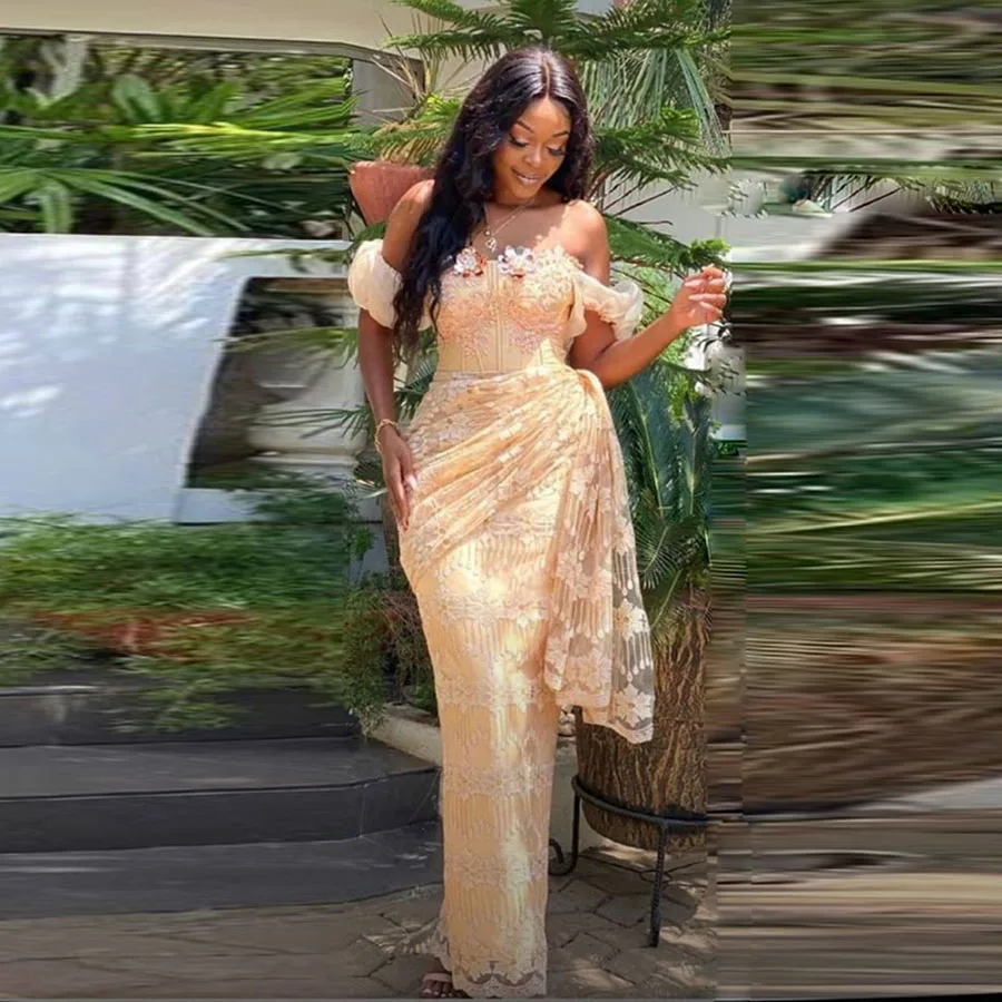 Abiti da ballo in pizzo da sogno Abito da sera sexy a sirena con spalle scoperte Abiti da festa per occasioni formali per ragazze nere