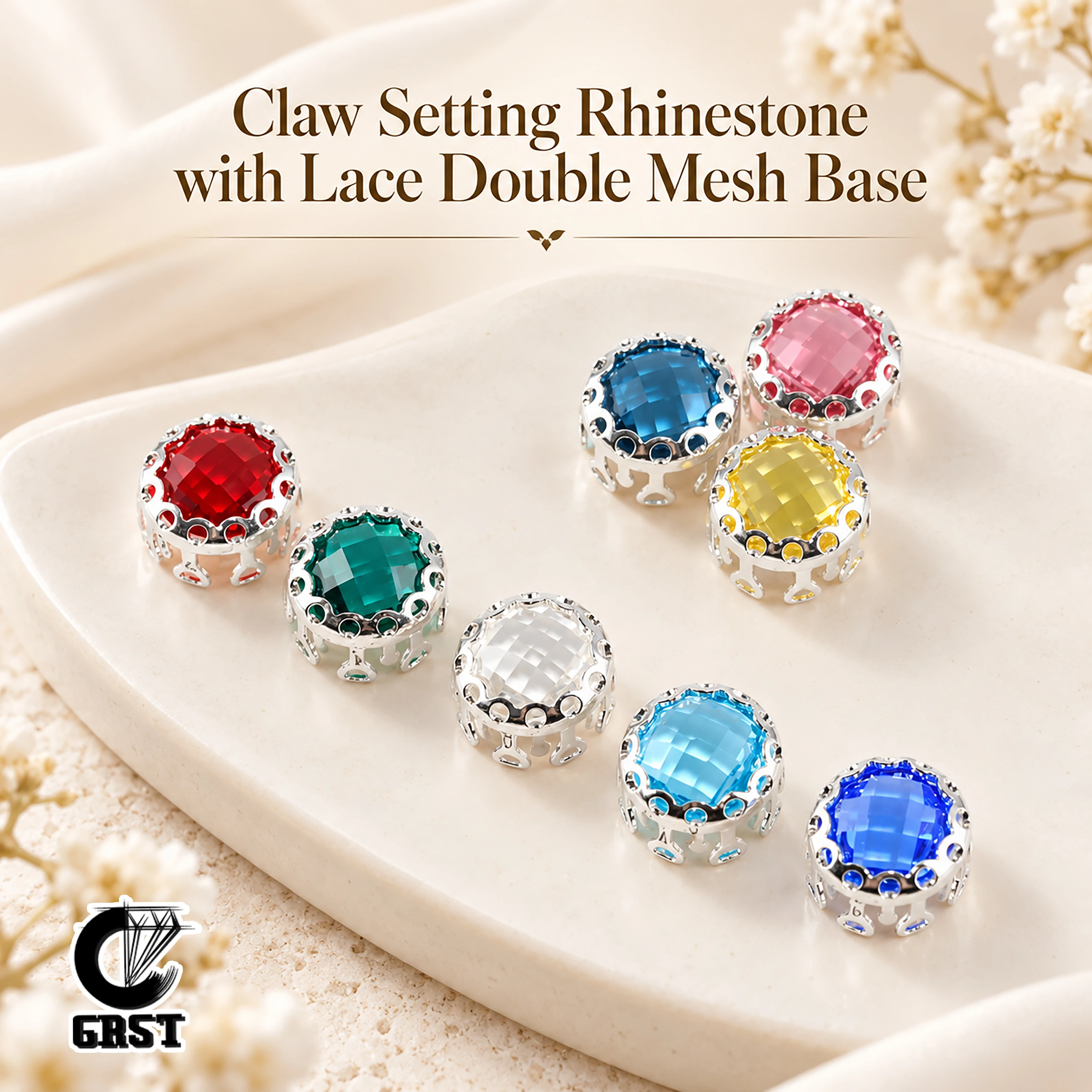 Unfoiled Clear Crystal Lace Claw Rhinestones Double Mesh Base Transparent Glass Stones for Garment Embellishment DIY Craft