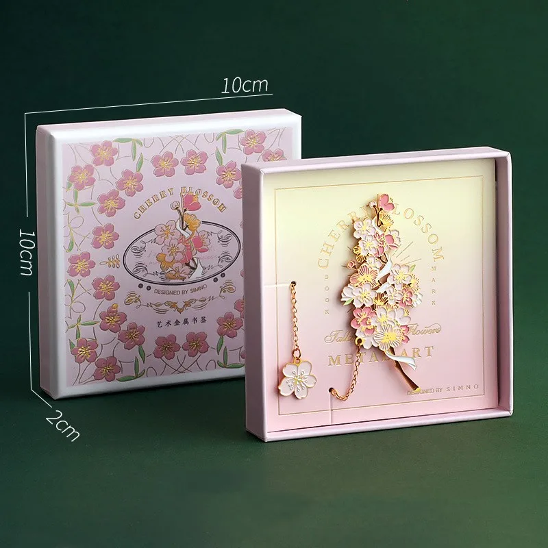 Sakura Floral  Hollow Metal Bookmark with Pendant Bookclip Student Bookfriend Gifts Page Mark School Office Supplies