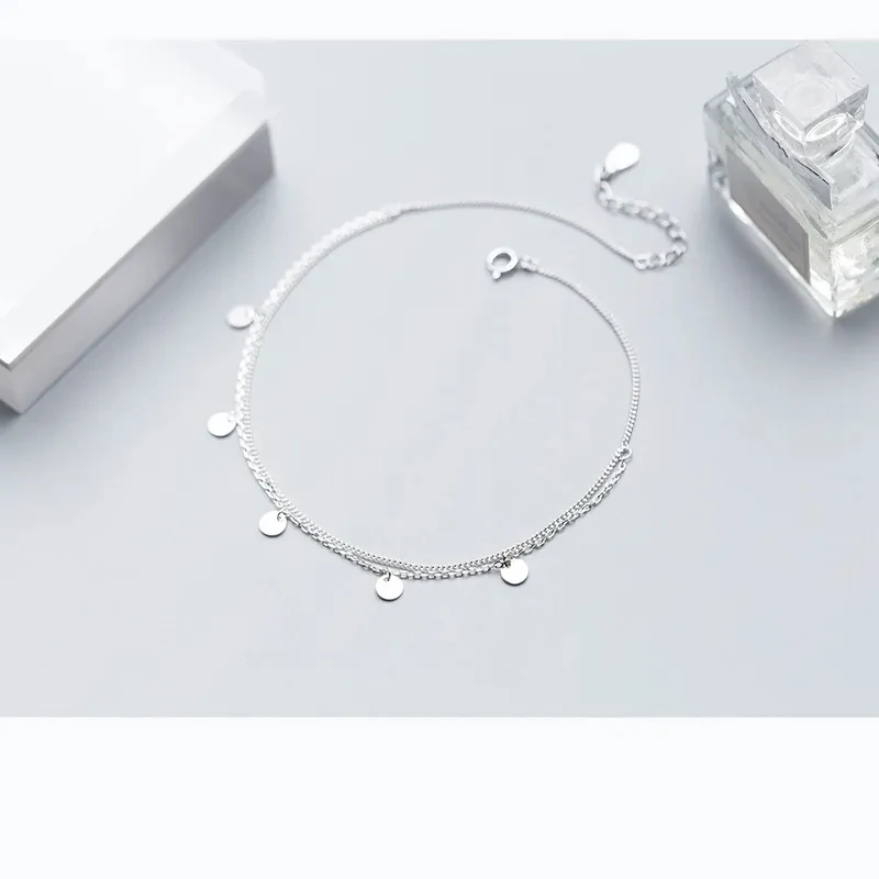 Modian Simple Double Layer Link Chain Anklet for Women Real 925 Sterling Silver Geometric Sequins Anklet Fashion Fine Jewelry