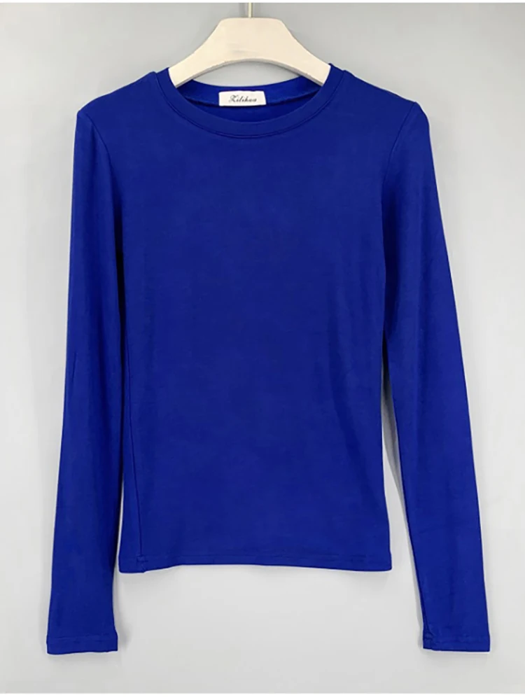 女性用長袖コットンTシャツ,韓国スタイルTシャツ,スリム,セクシー,カーキ,ブルー,ホワイト,ブラック,サマー,2021