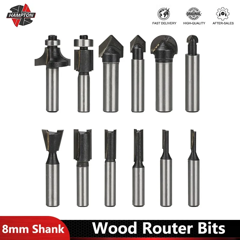 

8mm Shank Wood Router Bits for Woodworking Straight End Mill Trimmer Cleaning Flush Trim Corner Round Router Bits Milling Cutter