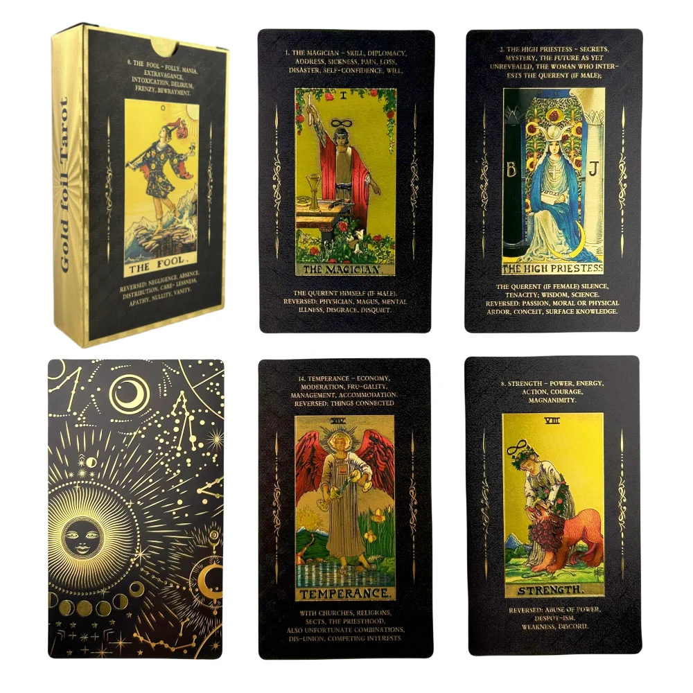 12*7CM Plastic PVC Gold Foil Tarot Cards Board Game Classic Rider Oracle Divination Deck Tell The Future For Beginner