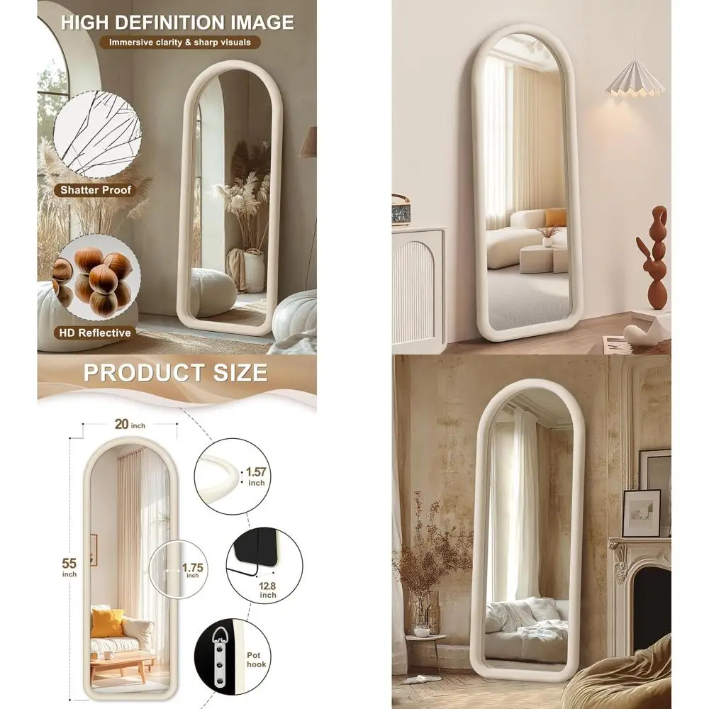 

Curved Floor-Standing Velvet Mirror for Bedroom and Living Room, Cream White