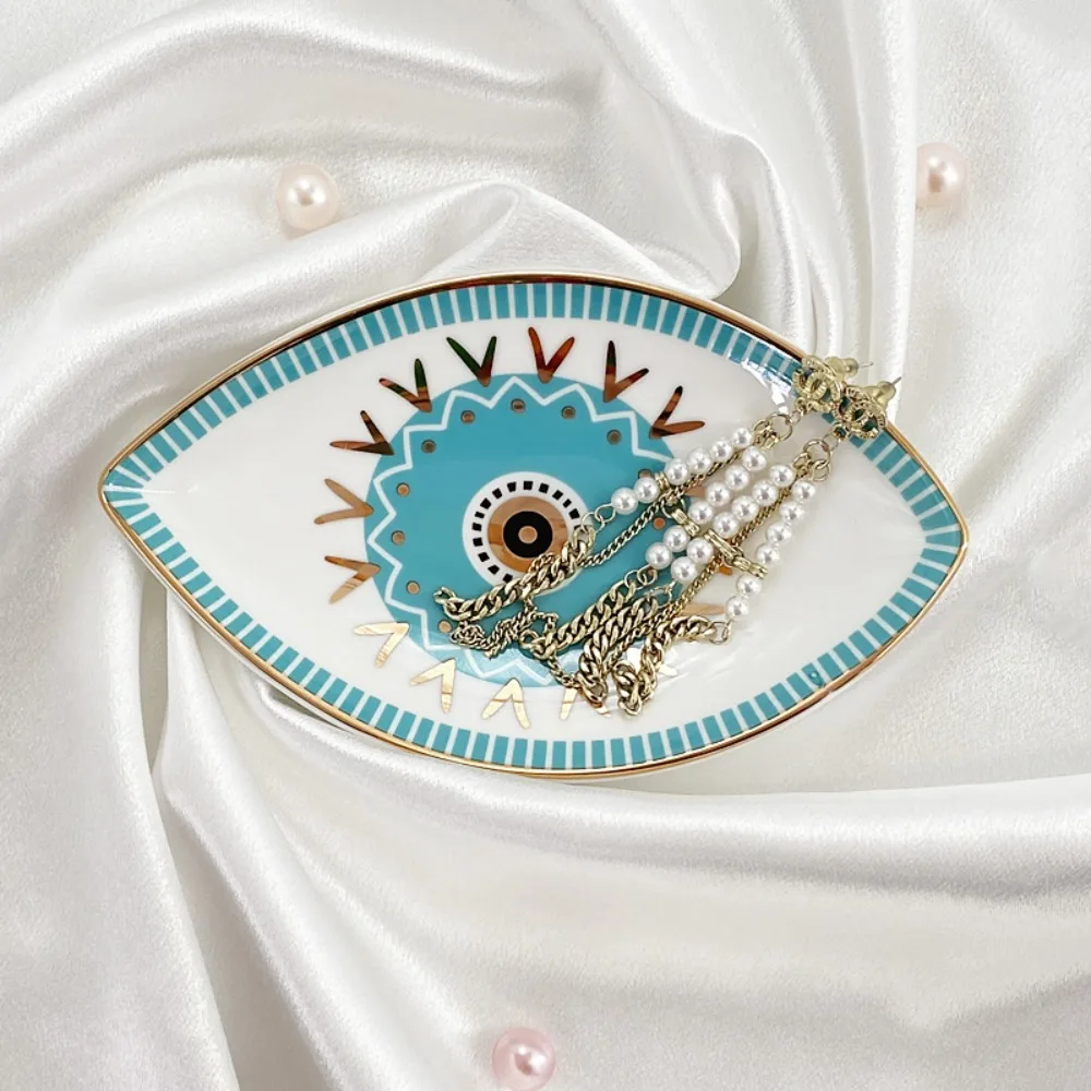 

Ornament Eye Shape Jewelry Tray Ceramic Modern Art Style Decorative Plate Oval Dessert Plate Entryway