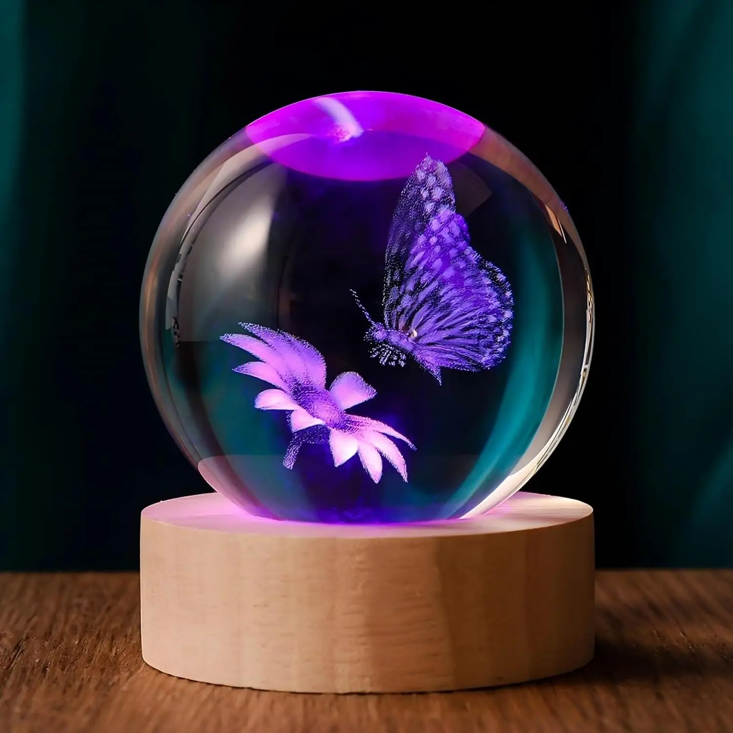 

3D Butterfly Crystal Ball Night Light, 60mm Butterfly Figurine Gift for Women