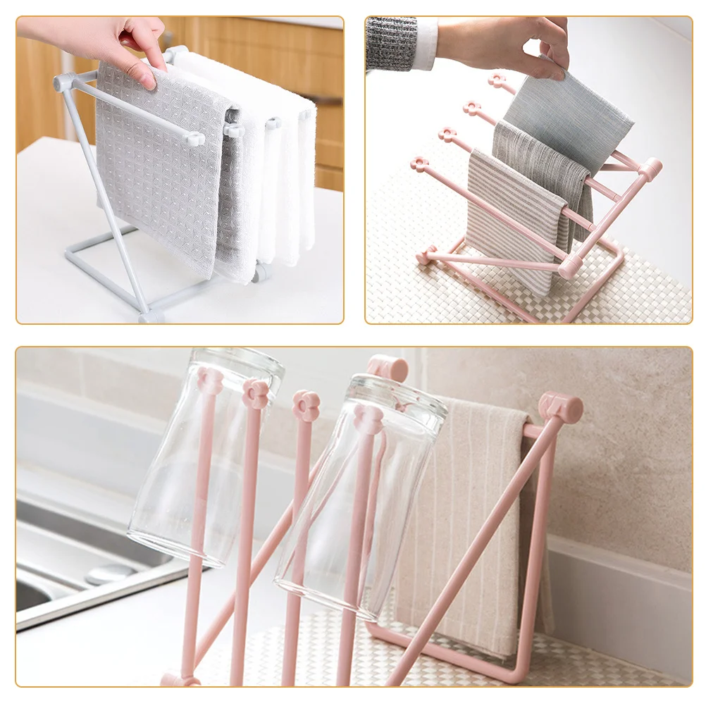 

3Pcs Kitchen Towel Rack Foldable Vertical Drying Rack Drip Tray Countertop Storage Organizer Drain Sponge Holder