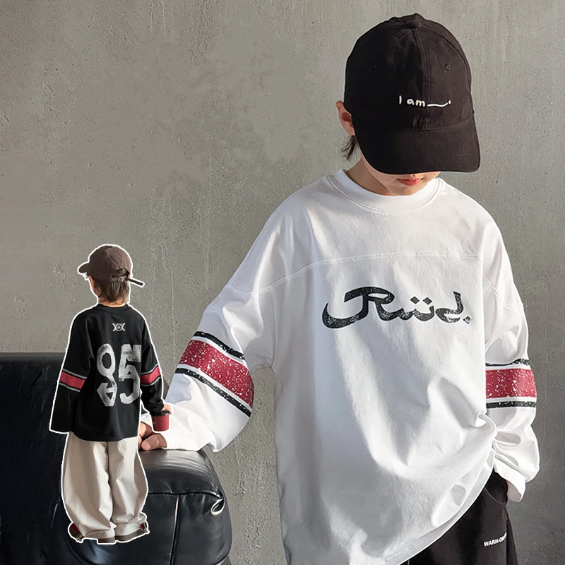 

Korean Style Spring Autumn Teenage Child Cotton T-shirt for Boy Fashion Long Sleeve Tshirt Clothing Baby Kids Casual Tee Tops