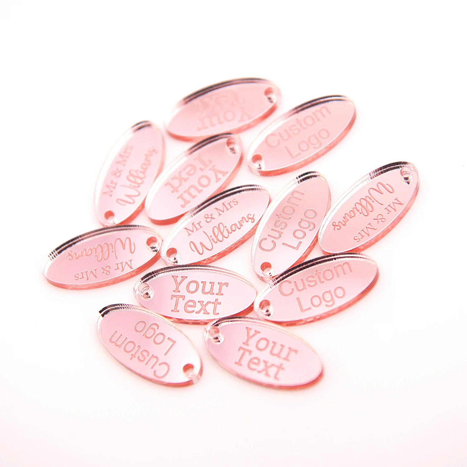 Custom Mirrored Oval Tags, Laser Cut Acrylic, Personalized, You Choose the Color, Qty 50Pcs, with or without Holes