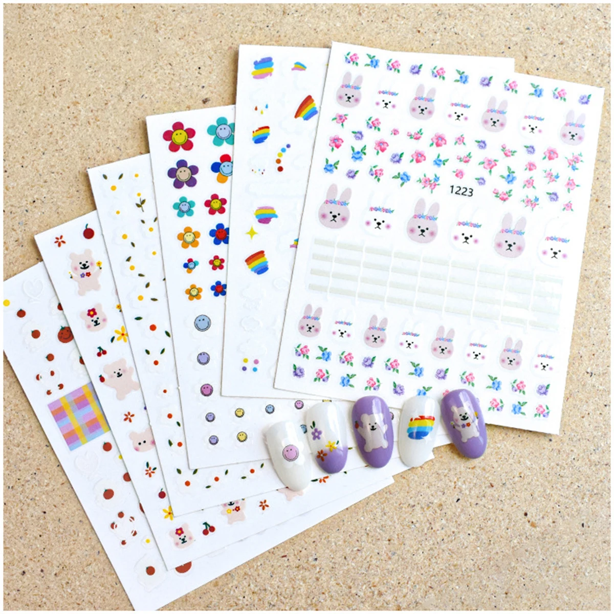 

10PCS Nail Sticker Cute Cartoon Bunny Flower Nail Decoration Small Pattern 3d Self-adhesive Nail Slider Accessories