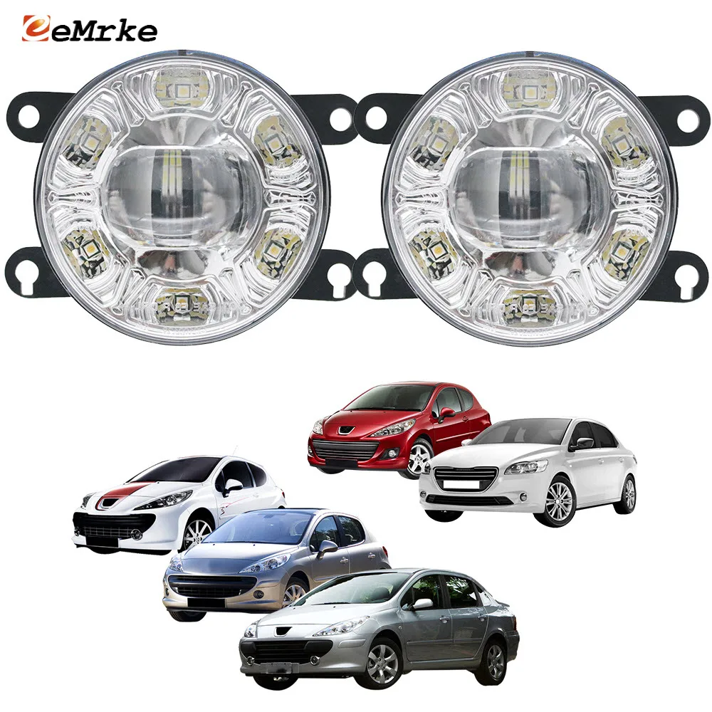 

Led Car Fog Lights Assembly For Peugeot 207 307 301 With Clear Lens + 6 DRL Angel Eyes Daytime Running Driving Fog Lamp PTF