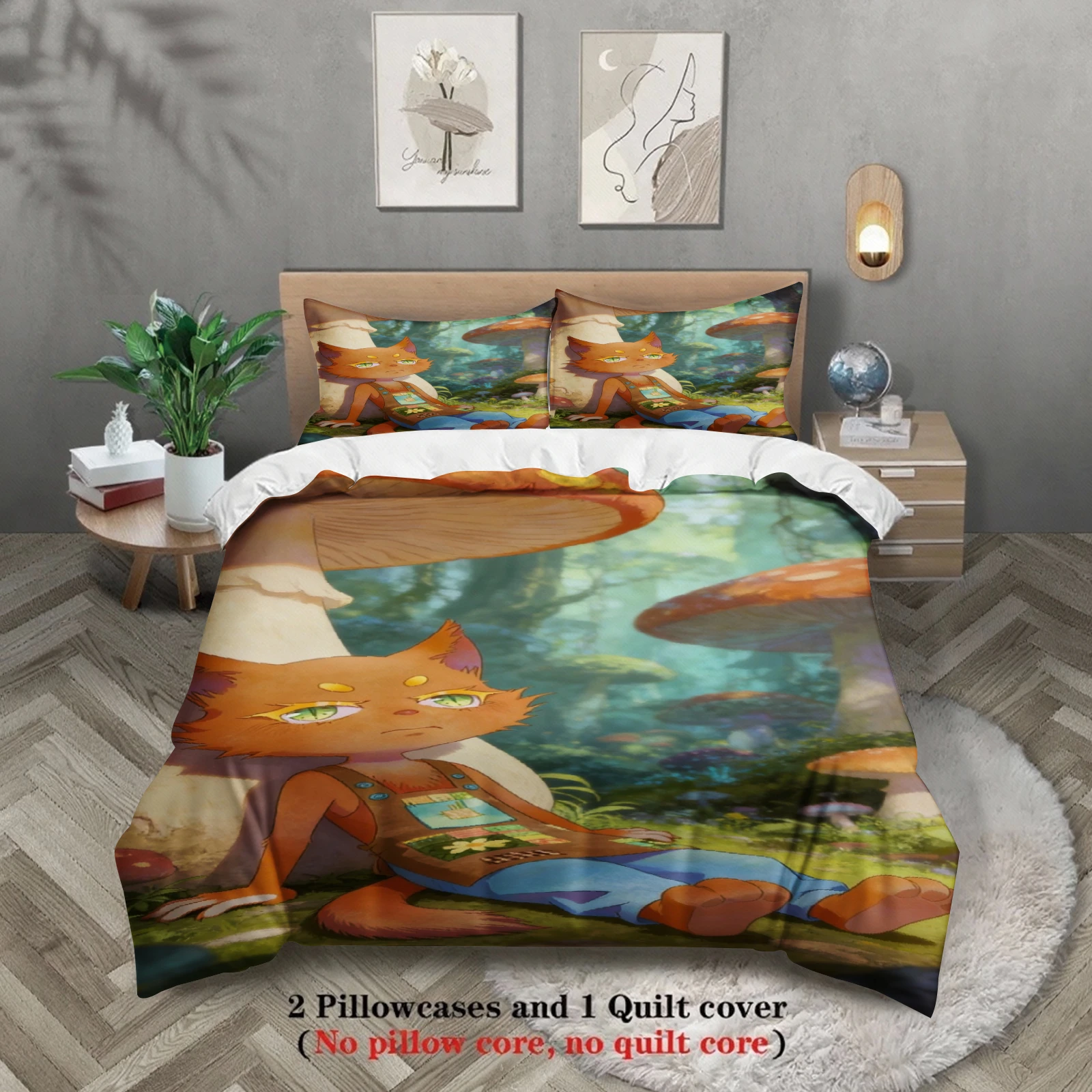 Kids Bedding Set Softville Cozy Town Cute Fern the Quilt Fox With Duvet Cover & Pillowcase For Children's Bedroom Decor