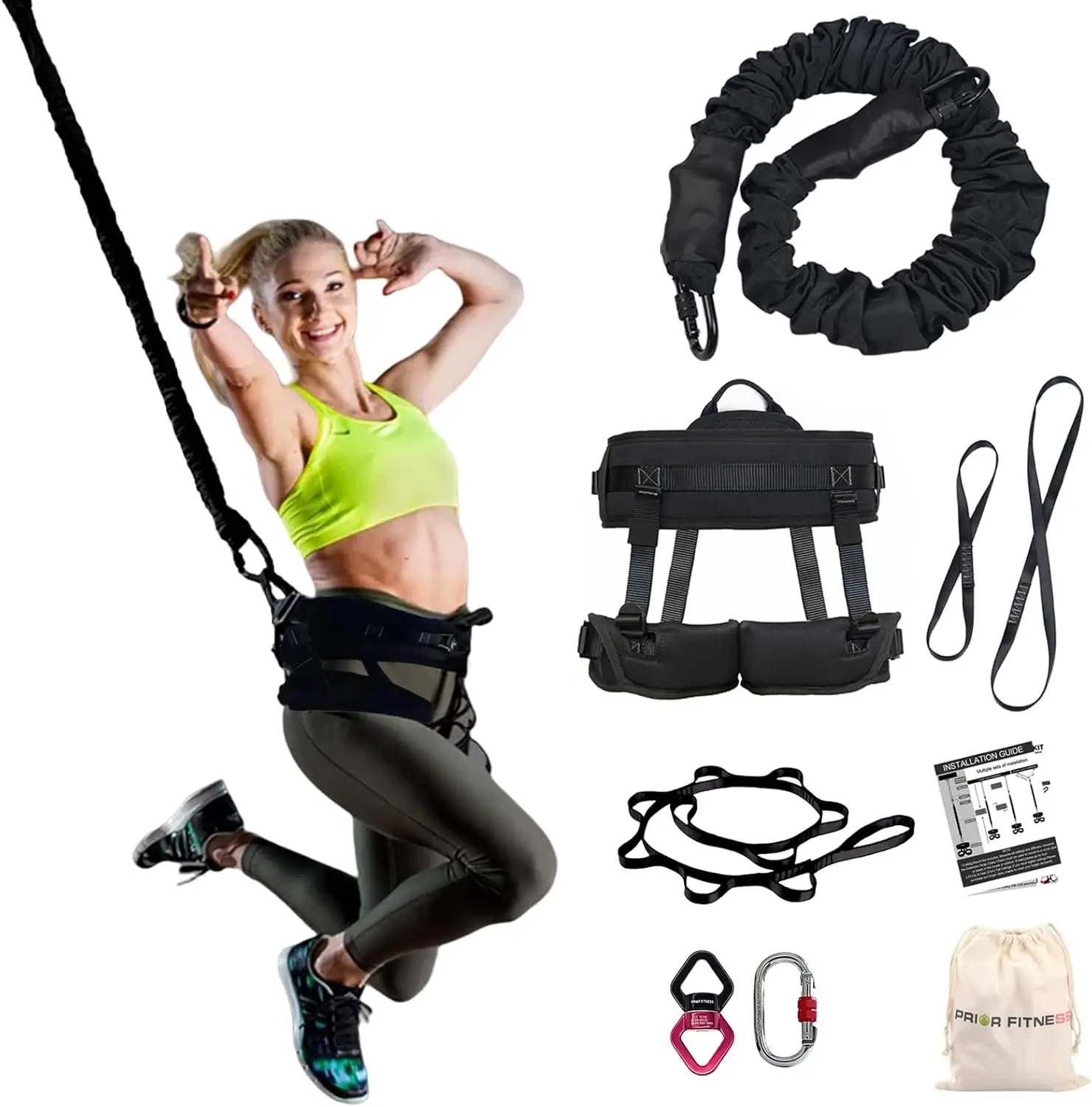 

PRIOR FITNESS Bungee Fitness Set Yoga Bungee Adjustable Rope Resistance Air Dance Rope Exercise Fitness Home Gym Professional Tr