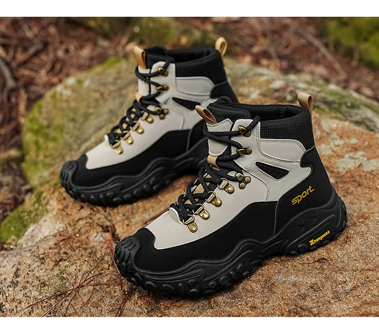 Retro Herren High-Top-Stiefel mit dicker Sohle, strapazierfähig für Wandern, Trekking, Camping und Outdoor-Sport – Detail 18