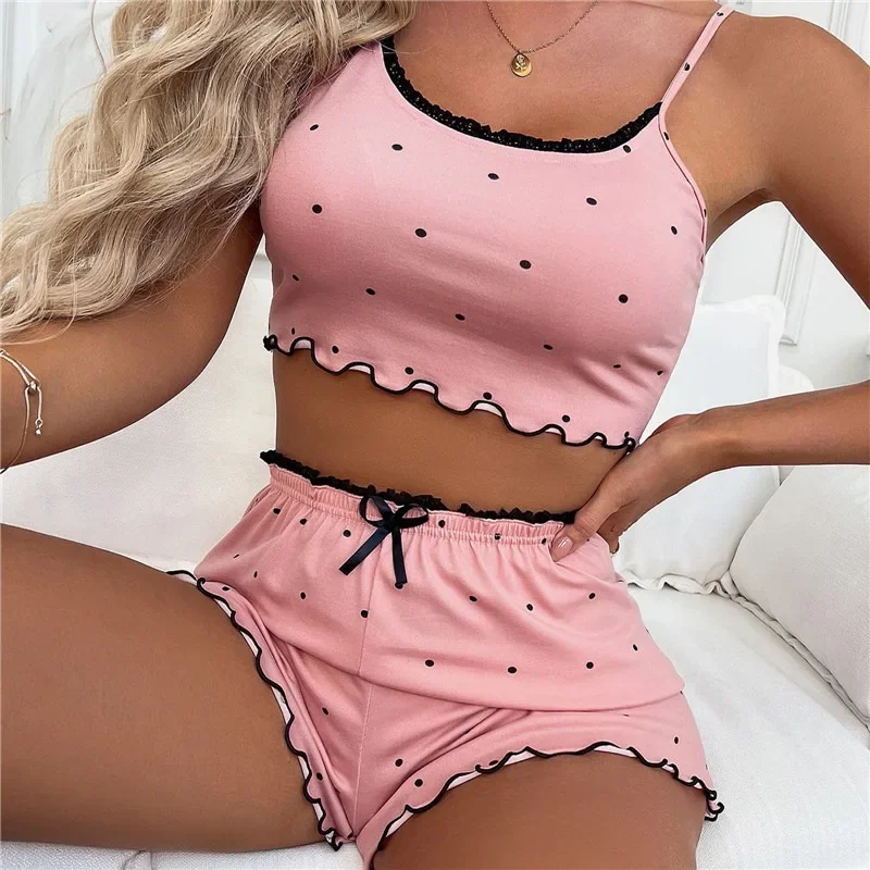 New Lace Pijama Print Women's Pajama Sets V-Neck Stretch Satin Sexy Lingerie Sleepwear Pajamas Home Wear Nightwear Clothing