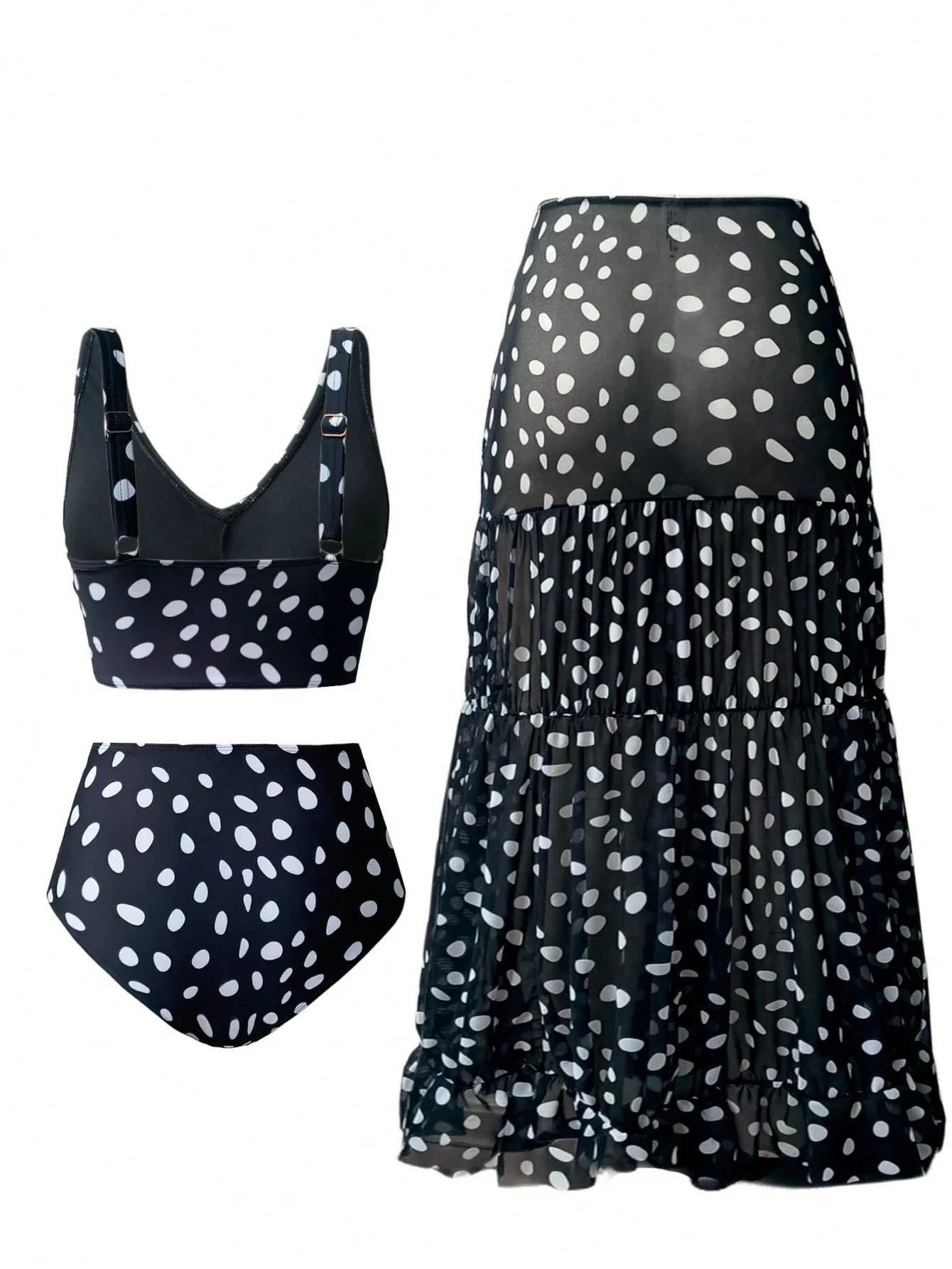 

Женский комплект бикини черно-белого цвета в горошек с юбкой-накидкой, повседневный пляжный наряд для отпуска