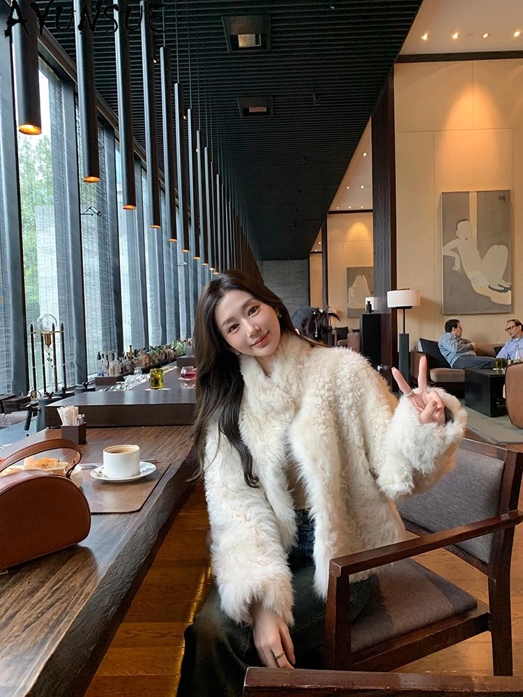 AYUNSUE 2025 ฤดูหนาวShearlingแจ็คเก็ตผู้หญิงขนสัตว์ธรรมชาติแจ็คเก็ตผู้หญิงเสื้อผ้าสั้นคุณภาพสูงเสื้อขนสัตว์Ropa Para Mujer