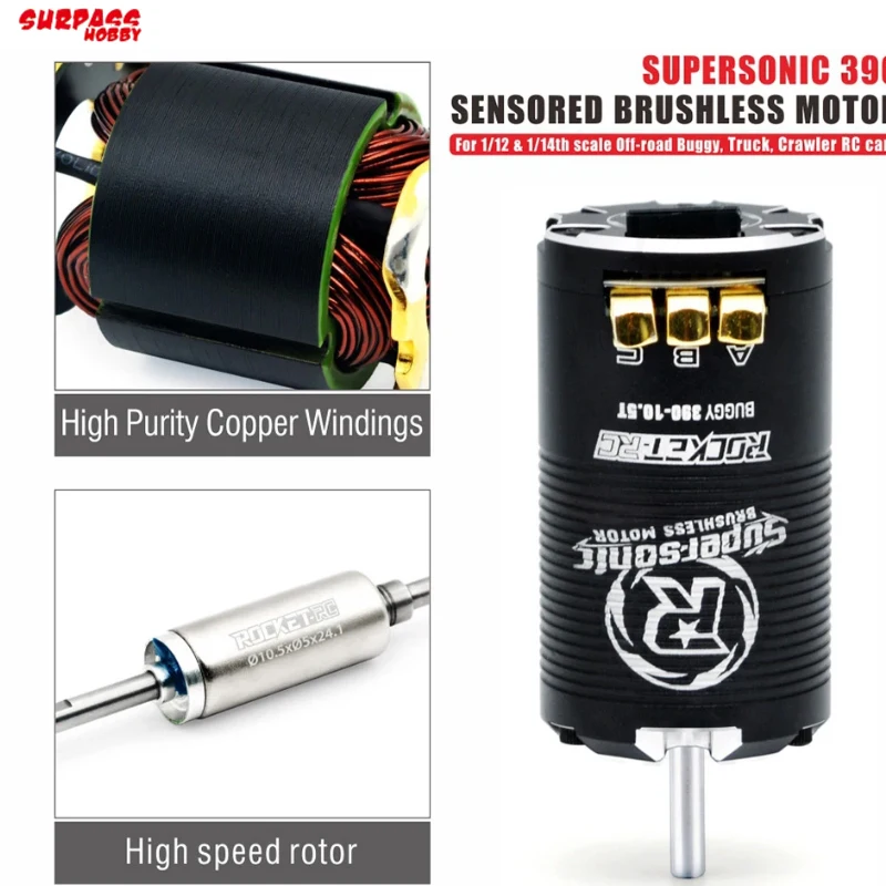Surpass Hobby Rocket Supersonic 390 8.5T/10.5T/13.5T/17.5T Motor sem escova com sensor 80A 6-11V ESC para caminhão buggy 1/12 1/14