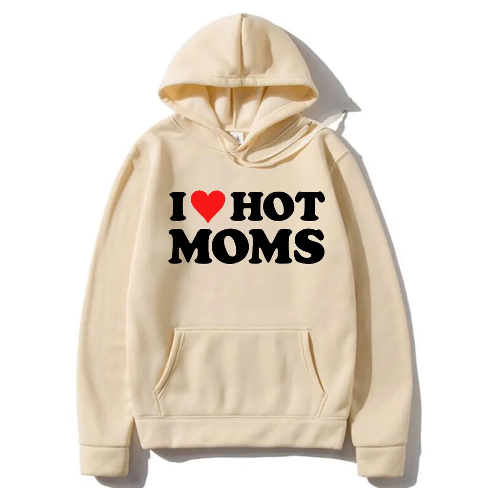 I Love Hot Moms Hoodies Red Heart Letter Printed Men Woman Fashion Hoodie Hooded Sweatshirts Pullovers Unisex Tracksuit Clothing