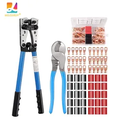Wire Crimping Tool, Battery Cable Wire Lug Crimping Tool with AWG 6 4 2 Copper Ring Terminal Connectors and Heat Shrink Tubing