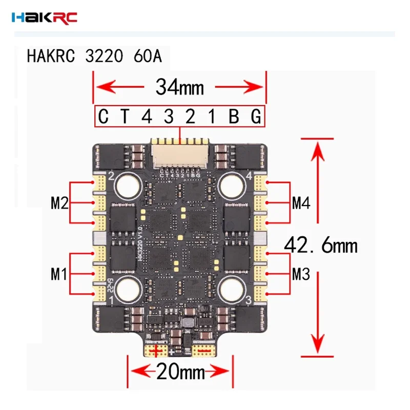 HAKRC BLHeli FPV 프리스타일 레이싱 드론용 LIPO Dshot, 32BIT 60A, 65A, 4-in-1 브러시리스 ESC, 2-8S, 150/300/600, 20x20mm