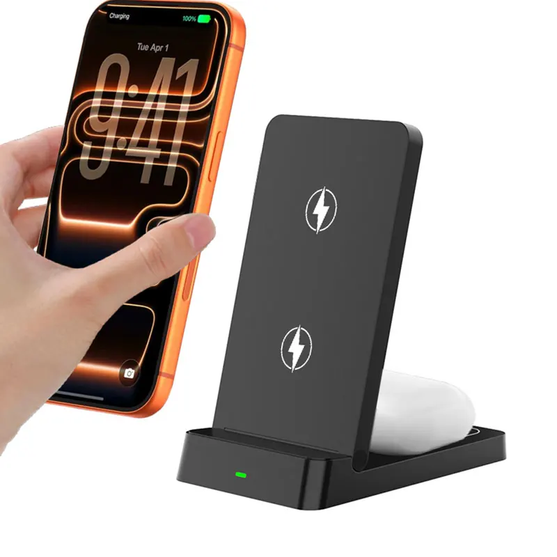 Dual-Coil 2-in-1 Faltbares Kabelloses Ladegerät Telefonhalter für iPhone 17 16 15 14 13 12 Xiaomi Airpods 2 Pro4/3 Schnellladeständer