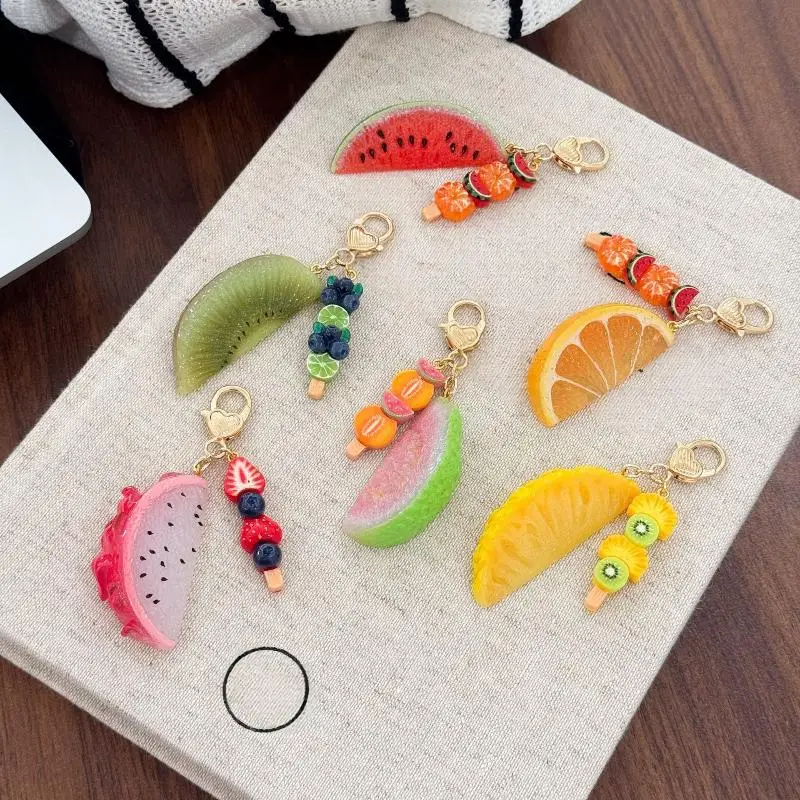 Simulation Fruit Slice Keychain Mini Food Pendant Realistic Watermelon Mango Charm For Backpack Earphone Bag Decor Holiday Gift