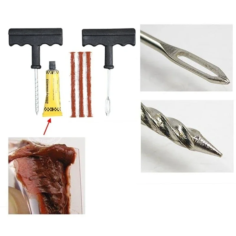 Car Tire Repair Tool Kit with Rubber Strips Tubeless Tyre Puncture Studding Plug Set Motorcycle Truck Vacuum Tire Repair Tool