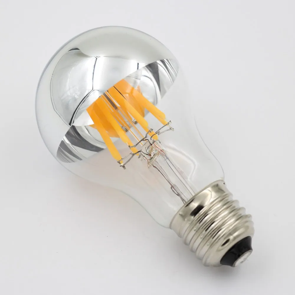A19 Half Silver Mirror Top LED Filament Bulbs E27 Dimmable