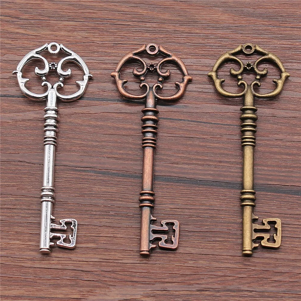 WYSIWYG 2pcs 82x31mm 3 Colors Antique Silver Color Antique Bronze Plated Decorative Key Pendant Big Key Pendants Big Key Charm