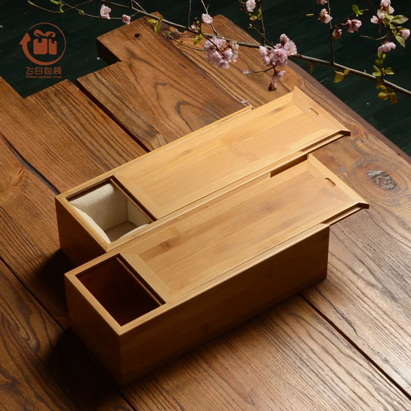 

Natural Bamboo Organizer Craft Jewelry Case Holder rectangular book roll box