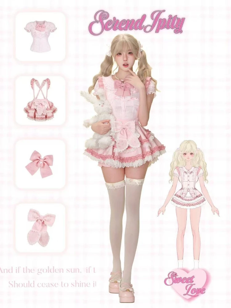 Neue Mode Süße Lolita Frauen 2-teiliges Set Frauen Design Y2k Vintage Tops + Kawaii Rock Harajuku High Street Chic Schöne Outfits