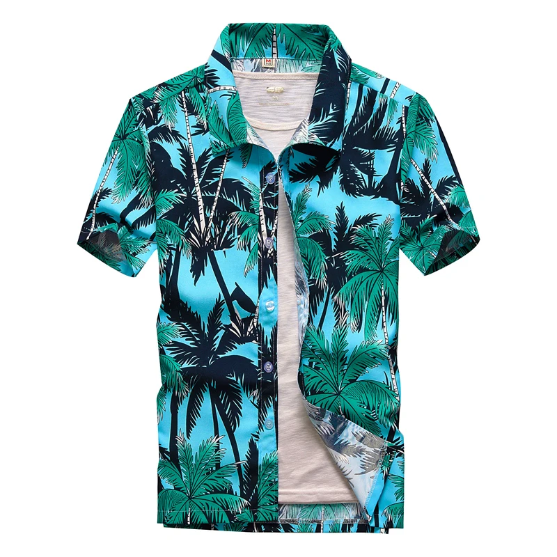 Summer Mens Hawaiian Casual Collar Shirts Short Sleeve Button Coconut Tree Print Beach Floral Fashion Vintage Clothing XS-5XL