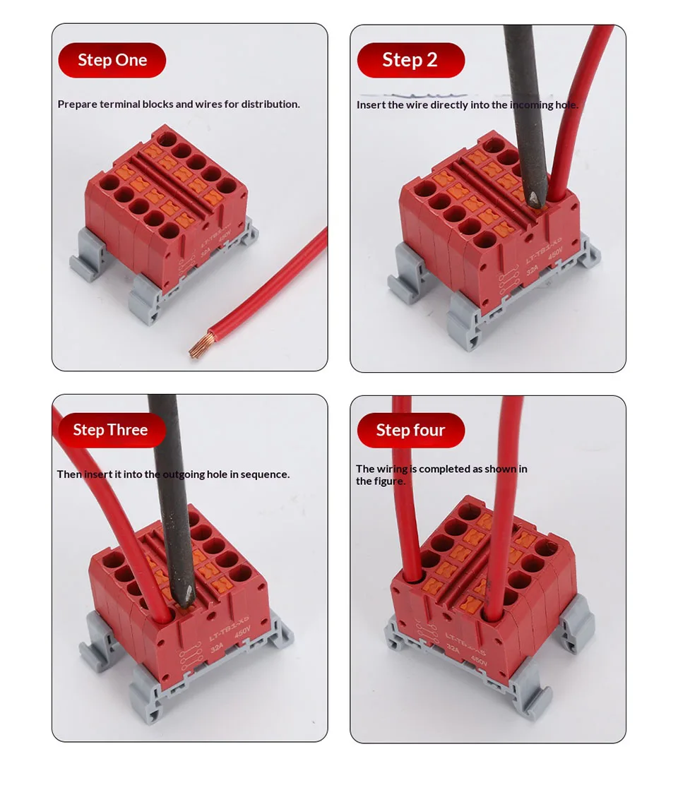 Push-in-Klemmenblock, Mehrfach-Ein- und Ausgangsklemme, Schnellverbindung von Drähten, DIN-Schienen-Kabelverbinder, Universelle Anschlussdose TB1-X6D – Detail 7