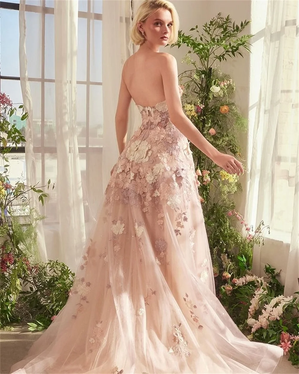 Kyoto Pas Roze Strapless Applicaties Trouwjurk A-lijn Prinses vestidos de novia Zip Terug Sweep Trein Avondjurken