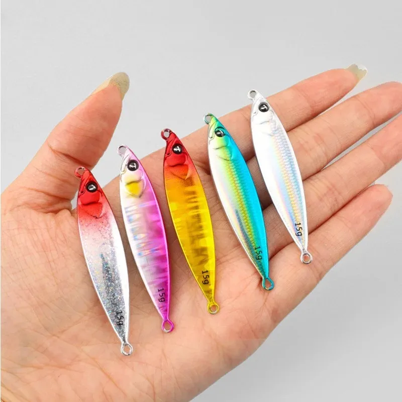 

47mm Light Game Metal Jig Spoon, 10g Shore Jigging Lure, Hard Bait with Treble & Tinsel Assist Hook for Trout