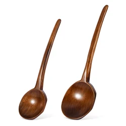 1Pc Big Wooden Spoon Long Handle Soup Spoon Wood Japanese Ramen Noodle Soup Ladle Kitchen Cooking Spoon Mixing Serving Tableware