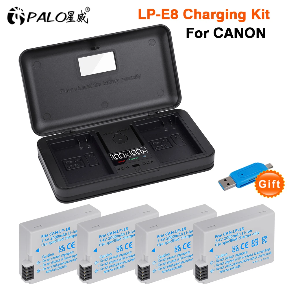 PALO LP-E8 LP E8 LPE8 Battery With Storage Box LCD Dual Charger for Canon EOS 550D 600D 650D 700D x7i x6i x5 x4 T2i T3i