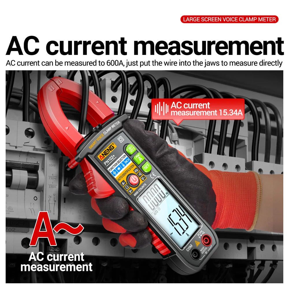 PN102 Multimeter Energy Meter Test 0-600V High Current Transformer Clamp Home Voice Control Auto-range Display Measure Tool