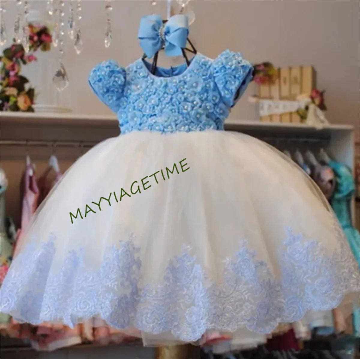 Baby weiße Blume Mädchen Kleider Perlen Spitze Taufe Blume Prinzessin Kleid Säugling erste Geburtstags feier Kleid Kommunion Geschenk