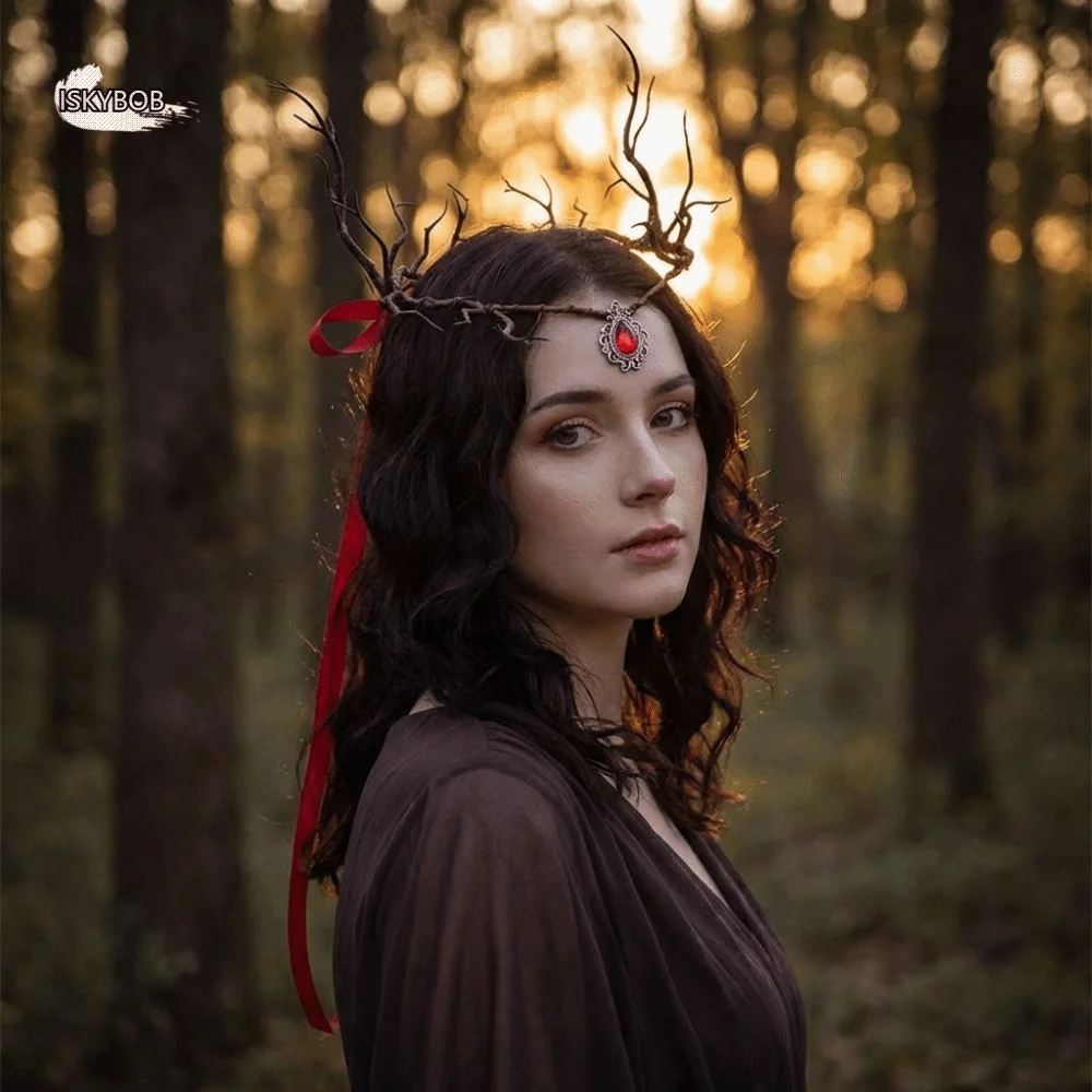 

Photoshoot Vine Elven Crown Fantasy Rhinestone Decorated Elf Tiara Simulate Tree Leaves Diadem Fairy Headpiece Forest Wedding