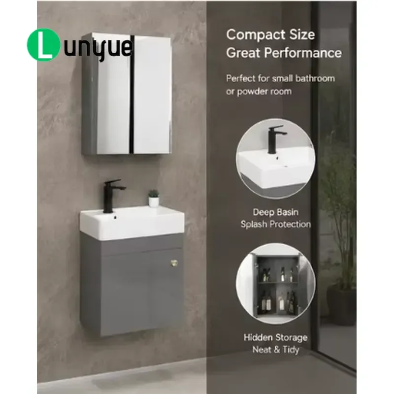 Modern Double Sink Stone Bathroom Vanity Cabinet Wall Mounted Drawer Locker Combo for Apartment Hotel Project