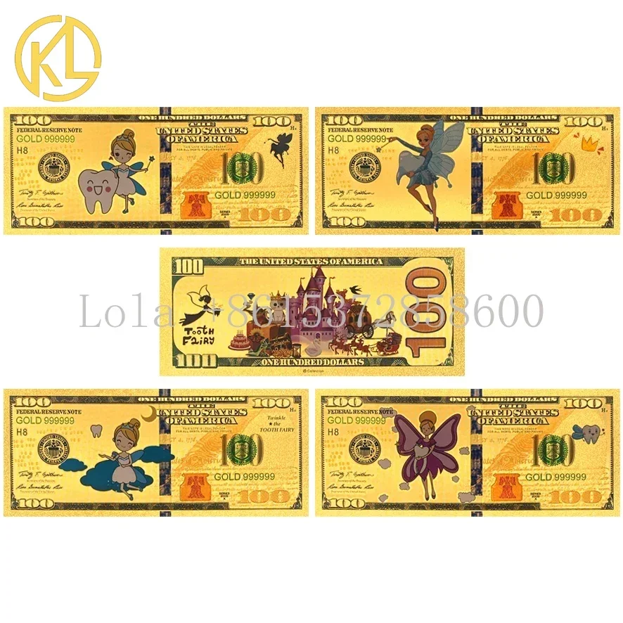 4pcs Tooth Fairy Gold Banknote Children's Tooth Replacement Gift Golden Card Ticket Creative Kids Teeth Change Souvenir