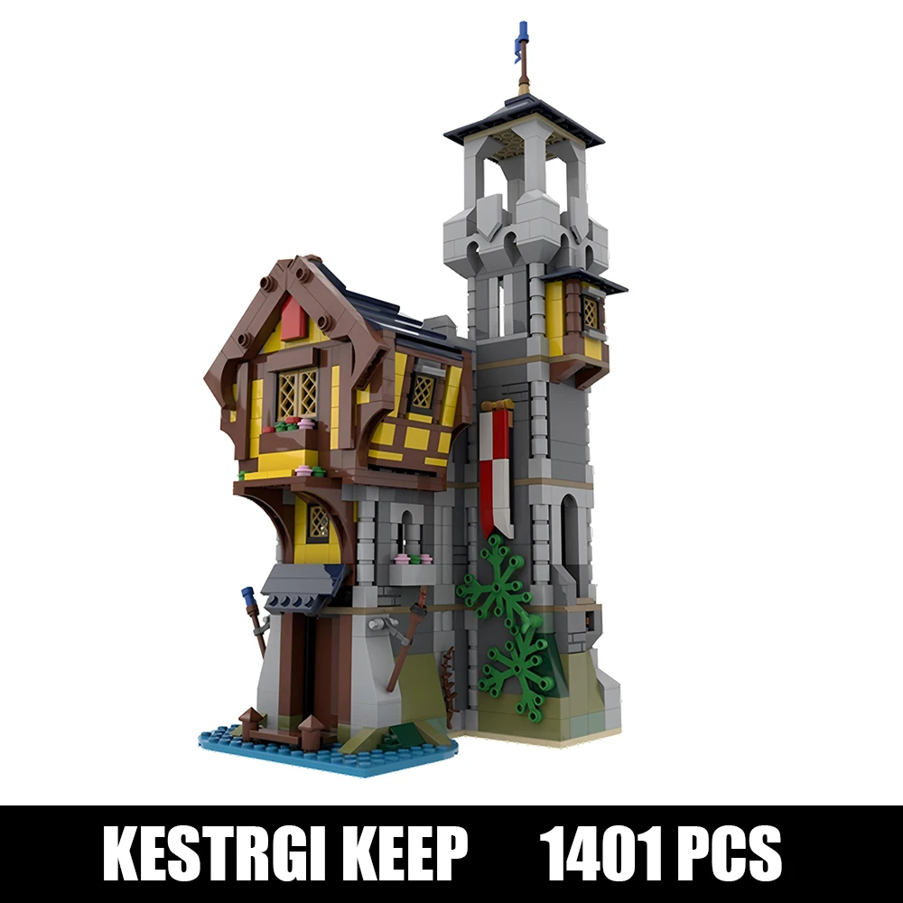 1401 Uds. MOC, superventas, castillo medieval, ciudad callejera, conjunto retro, montaje DIY, bloques de construcción, juguetes para niños, regalo para niños