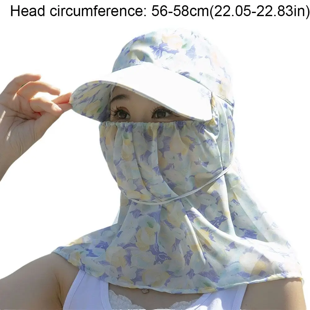 Sombrero con orejeras a la moda para mujer, sombrero para el sol con protección UV de flores, sombrero de cubo con protección solar, máscara facial, gorra de béisbol, cubierta protectora para el cuello, verano