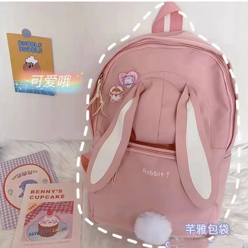 Bags for Women Backpack Purses Nylon Waterproof Schoolbag for Teen Girls Large Capacity Rucksack Cartoon Rabbit Mochila Bolsa