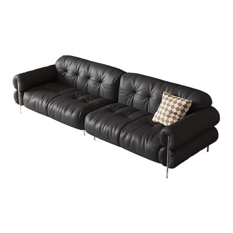 French retro leather sofa living room three people straight row first layer cowhide sofa