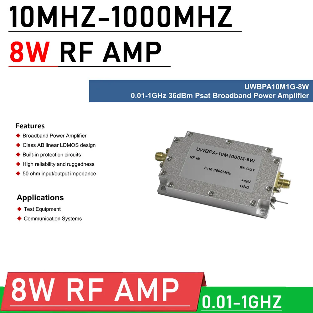 Imagem -02 - Amplificador de rf para Radioamadorismo Walkie Talkie Remoto de Onda Curta Banda Larga Poder Amp Uwb hf Vhf Uhf fm 101000mhz 36db 8w 433m