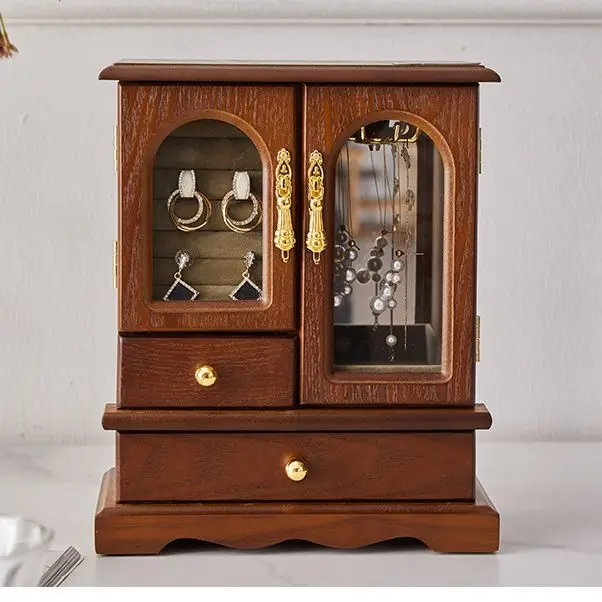 Mdf retro jewelry box organizer for accessories, earrings, and high-end necklaces