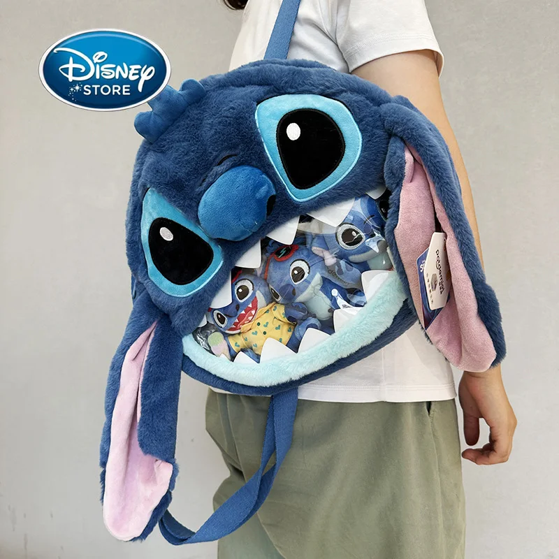 

Оригинальный плюшевый рюкзак Disney Stitch, сумка для хранения игрушек, прозрачная большая плюшевая сумка через плечо с мультяшным рисунком Лило и Ститч
